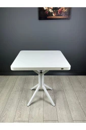 Hey Modüler Mobilya Tepe Beyaz Mutfak Yemek Masası Balkon Masası Kavisli Köşe Beyaz Ayak 70 Cm - 1