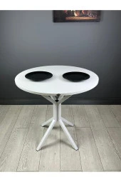 Hey Modüler Mobilya Saray Beyaz Yuvarlak Mutfak Masası Yemek Masası Balkon Masası Metal Beyaz Ayak 80 Cm - 1