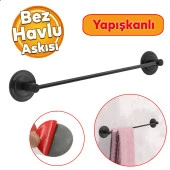 Lavabo Banyo Mutfak Yapışkanlı Bez Havlu Standı Askısı Paslanmaz Metal Siyah Uzun Bez Havluluk thumbnail 1