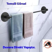 Lavabo Banyo Mutfak Yapışkanlı Bez Havlu Standı Askısı Paslanmaz Metal Siyah Uzun Bez Havluluk thumbnail 3