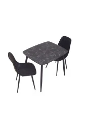 Yemek Masası Mutfak Masası 70x90 Cm Metal Ayaklı Siyah Masa, 2 Adet Abant Metal Ayaklı Sandalye - 1