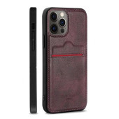 Iphone 13 Pro Max Uyumlu Kartlıklı Lüx Deri Kılıf Bordo - 1