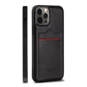 Iphone 12 Pro Uyumlu Kartlıklı Deri Kılıf Siyah - 1