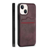 Iphone 14 Uyumlu Kartlıklı Deri Kılıf Bordo - 1