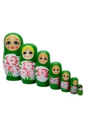 Ahşap Matruşka Bebek Yedili Set Yeşil - 5