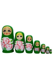 Ahşap Matruşka Bebek Yedili Set Yeşil - 7