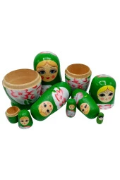 Ahşap Matruşka Bebek Yedili Set Yeşil - 8