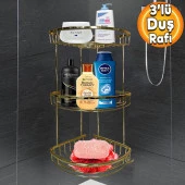 Banyo Duş Rafı Şampuanlık Köşelik Damla Gold Altın 3 Katlı Malzemelik Organizer Düzenleyici Mutfak Eşya Rafı thumbnail 1