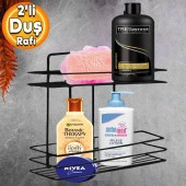 Banyo Duş Rafı Şampuanlık Köşelik Kare Siyah 2 Katlı Malzemelik Organizer Düzenleyici Mutfak Eşya Rafı thumbnail 1