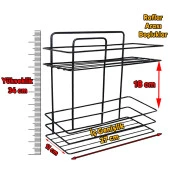 Banyo Duş Rafı Şampuanlık Köşelik Kare Siyah 2 Katlı Malzemelik Organizer Düzenleyici Mutfak Eşya Rafı thumbnail 2