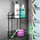Banyo Duş Rafı Şampuanlık Köşelik Kare Siyah 2 Katlı Malzemelik Organizer Düzenleyici Mutfak Eşya Rafı thumbnail 3