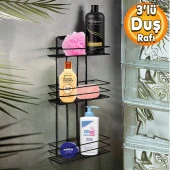 Banyo Duş Rafı Şampuanlık Köşelik Kare Siyah 3 Katlı Malzemelik Organizer Düzenleyici Mutfak Eşya Rafı thumbnail 1