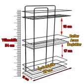 Banyo Duş Rafı Şampuanlık Köşelik Kare Siyah 3 Katlı Malzemelik Organizer Düzenleyici Mutfak Eşya Rafı thumbnail 2