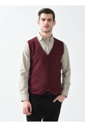 V Yaka Kapitone Koyu Bordo Erkek Kazak Tr2013700297 - 1