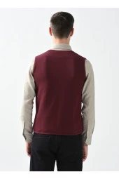 V Yaka Kapitone Koyu Bordo Erkek Kazak Tr2013700297 - 4