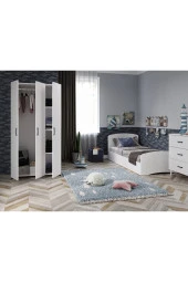 KZNMOB HOME Soft Çocuk Odası Takımı Beyaz - Karyola, 3 Kapaklı Gardırop, 3 Çekmeceli Şifonyer Tamamı Mdf - 2