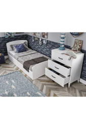 KZNMOB HOME Soft Çocuk Odası Takımı Beyaz - Karyola, 3 Kapaklı Gardırop, 3 Çekmeceli Şifonyer Tamamı Mdf - 3