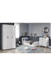 KZNMOB HOME Soft Çocuk Odası Takımı Beyaz - Karyola, 3 Kapaklı Gardırop, 3 Çekmeceli Şifonyer Tamamı Mdf - 4