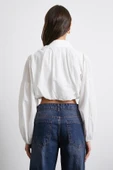 Balon Kol Crop Gömlek Beyaz thumbnail 6