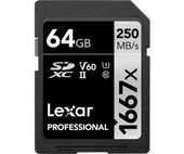 Lexar 64Gb 250Mb/s 1667x C10 V60 U3 UHS-II SDXC 4K Hafıza Kartı - 1