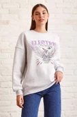 Bisiklet Yaka Baskılı Sweatshirt Kar Melanj - 3