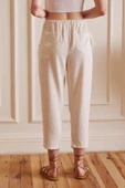Beli İpli Salaş Gabardin Pantolon Ekru - 4