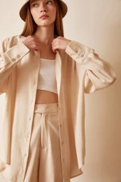 Basic Modal Gömlek Bej thumbnail 5