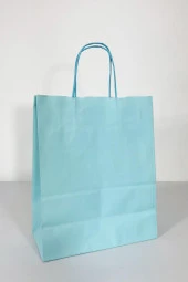 Büküm Saplı Kraft Kağıt Çanta Karton Hediyelik Poşet Torba - Açık Mavi -18x24 Cm. - 25 Adetlik Paket - 4