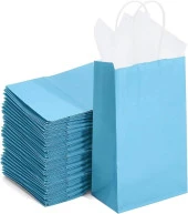 Büküm Saplı Kraft Kağıt Çanta Karton Hediyelik Poşet Torba - Açık Mavi -18x24 Cm. - 25 Adetlik Paket - 5