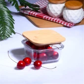 Bambu Kapaklı Vakumlu 3lü Kare Cam Kase Saklama Kabı - 2