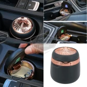 Üniversal 7 Renkli Işıklı Porselen Yanmaz Koku Geçirmez Lüx Oto Küllük Dumansız Kapaklı Spor Araç İçi Küllük Araba Küllüğü Gold - 1