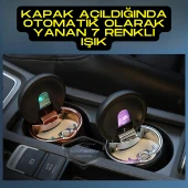 Üniversal 7 Renkli Işıklı Porselen Yanmaz Koku Geçirmez Lüx Oto Küllük Dumansız Kapaklı Spor Araç İçi Küllük Araba Küllüğü Gold - 6