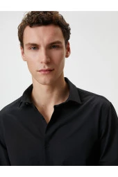 Slim Fit Gömlek Yarım İtalyan Yaka Düğmeli Dokulu thumbnail 2