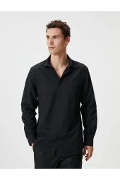 Slim Fit Gömlek Yarım İtalyan Yaka Düğmeli Dokulu thumbnail 3