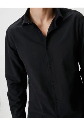 Slim Fit Gömlek Yarım İtalyan Yaka Düğmeli Dokulu thumbnail 5