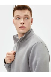 Yarım Fermuarlı Sweatshirt Basic Dik Yaka Ribanalı Uzun Kollu - 1