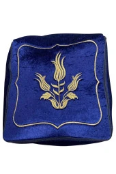 Lacivert Maraş İşi Nakışlı Kadife Seccade Çeyiz Seti - 3