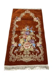 Tarçın Goblen Desenli Kadife Kalın Visko Astarlı Seccade - 1