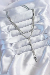 316L Çelik Gümüş Renk 2li İtalyan Zincir Asansör Model Kadın Kolye thumbnail 2