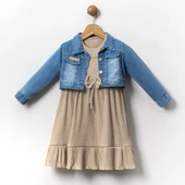 Kot Ceketli Kız Çocuk Elbise MNK2119 thumbnail 2