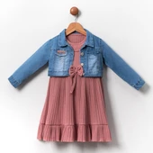 Kot Ceketli Kız Çocuk Elbise MNK2119 thumbnail 3