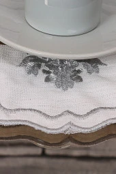 Liva Gümüş 6lı Kokteyl Kahve Sunum Peçetesi Maraş Işi Sırma Nakış Işlemeli Sunumluk Peçete - 3