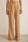 Yüksek Bel Geniş Paça Pantolon Camel thumbnail 4