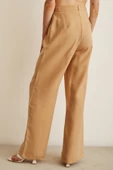 Yüksek Bel Geniş Paça Pantolon Camel thumbnail 6