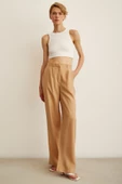 Yüksek Bel Geniş Paça Pantolon Camel thumbnail 2