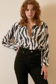 Zebra Desen Modal Gömlek Zebra Desen/Siyah thumbnail 5