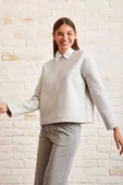 Bisiklet Yaka Oversize Sweatshirt Mavi - 1
