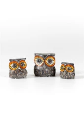 Ahşap Tombul Baykuş Üçlü Biblo No.2 thumbnail 4