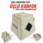 XPERMATE 3 Fonksiyonlu Kedi Evi - Küçük Irk Köpek Evi - Kedi Mağara Kedi Yuvası - Kedi Yatağı Bej - 3