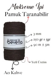 Taranan Makrome Ipi 3 mm Taranabilir Pamuk Acı Kahve thumbnail 2
